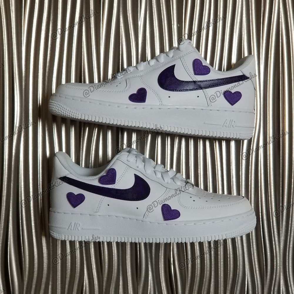Custom Nike Air Force 1 Custom Hearts White Purple - Picture 3 of 4